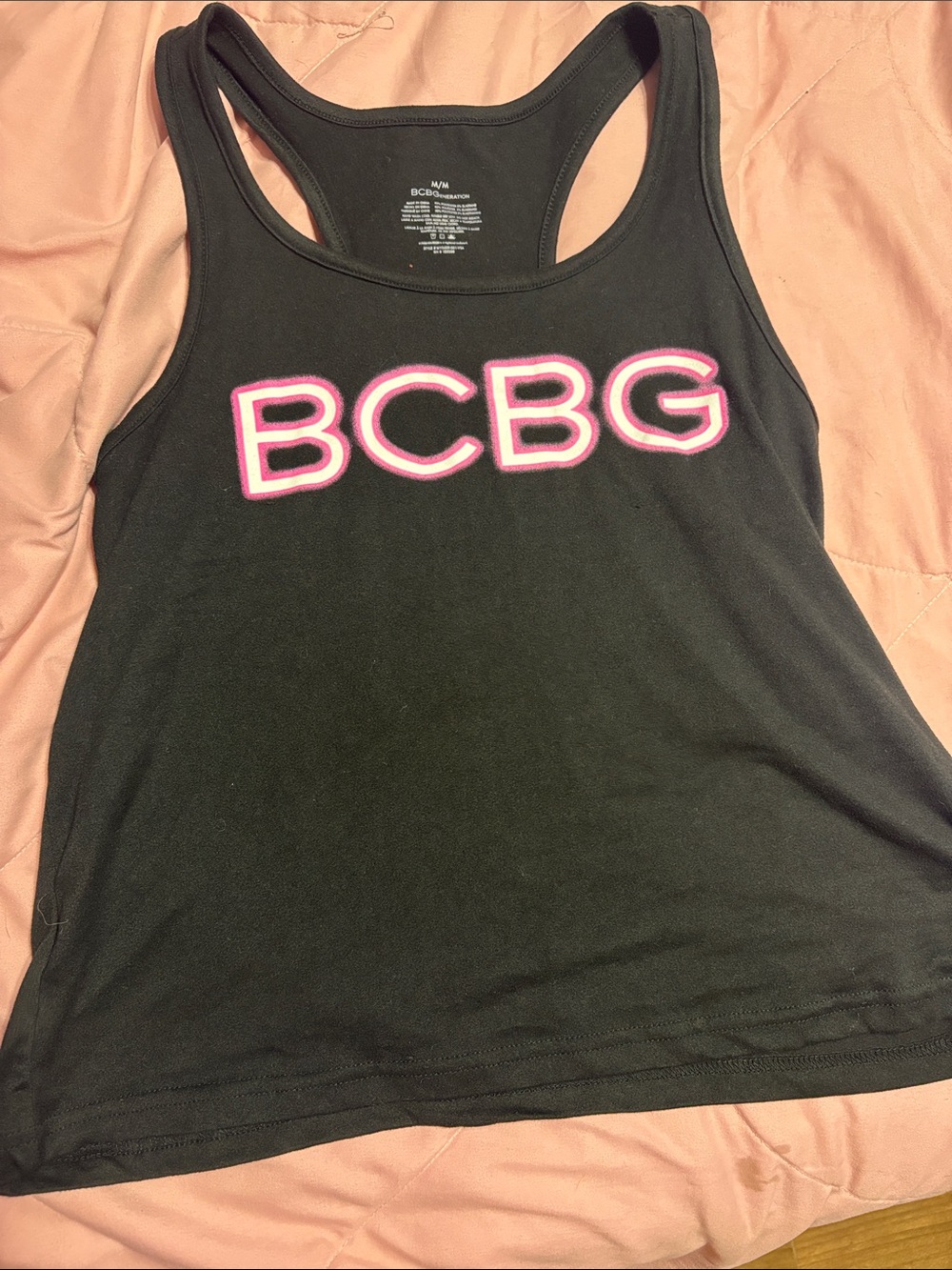 BCBGeneration Black Tank Top with Pink Logo